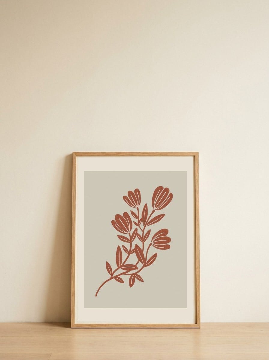 Terracotta Botanical Blooms — framed, leaning against the wall