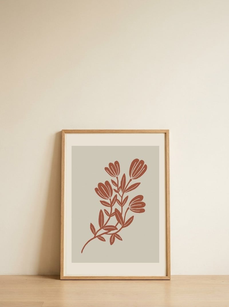 Terracotta Botanical Blooms — framed, leaning against the wall