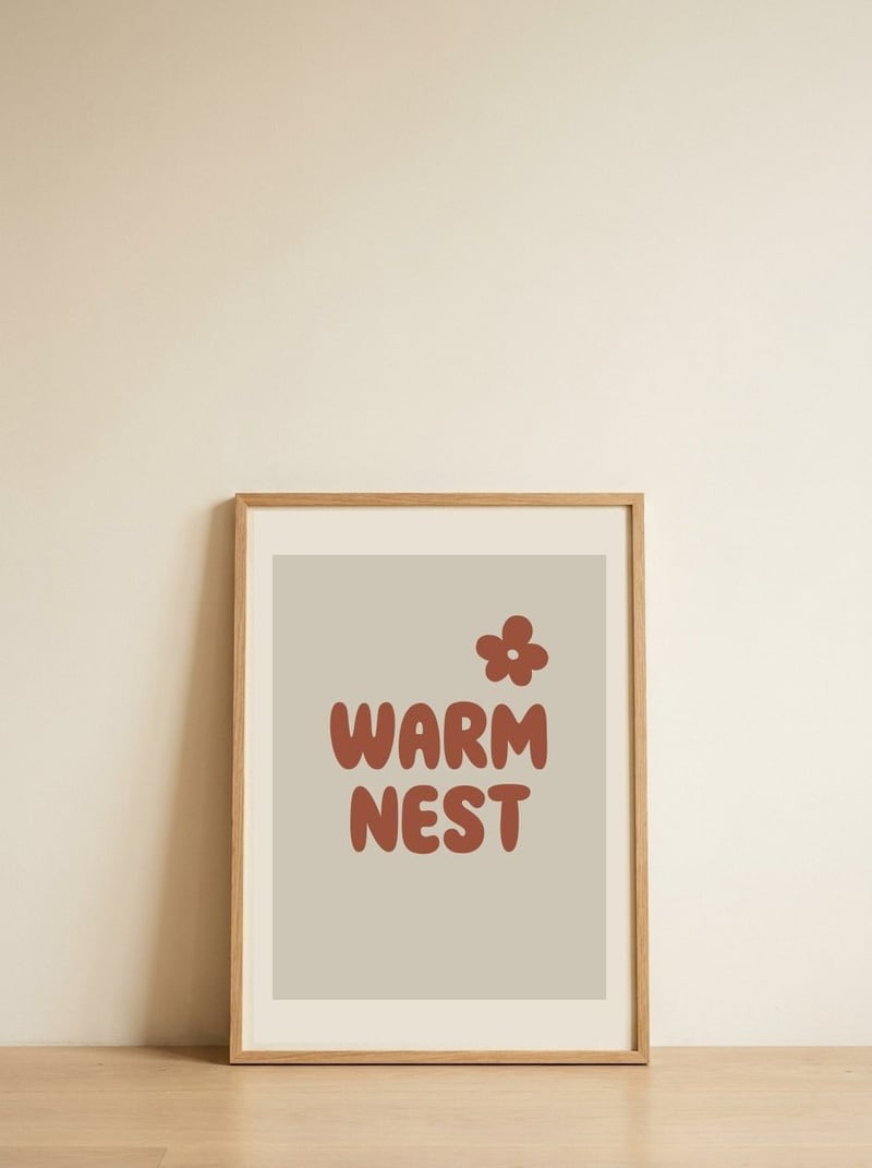 Warm Nest Flower — framed, leaning against the wall