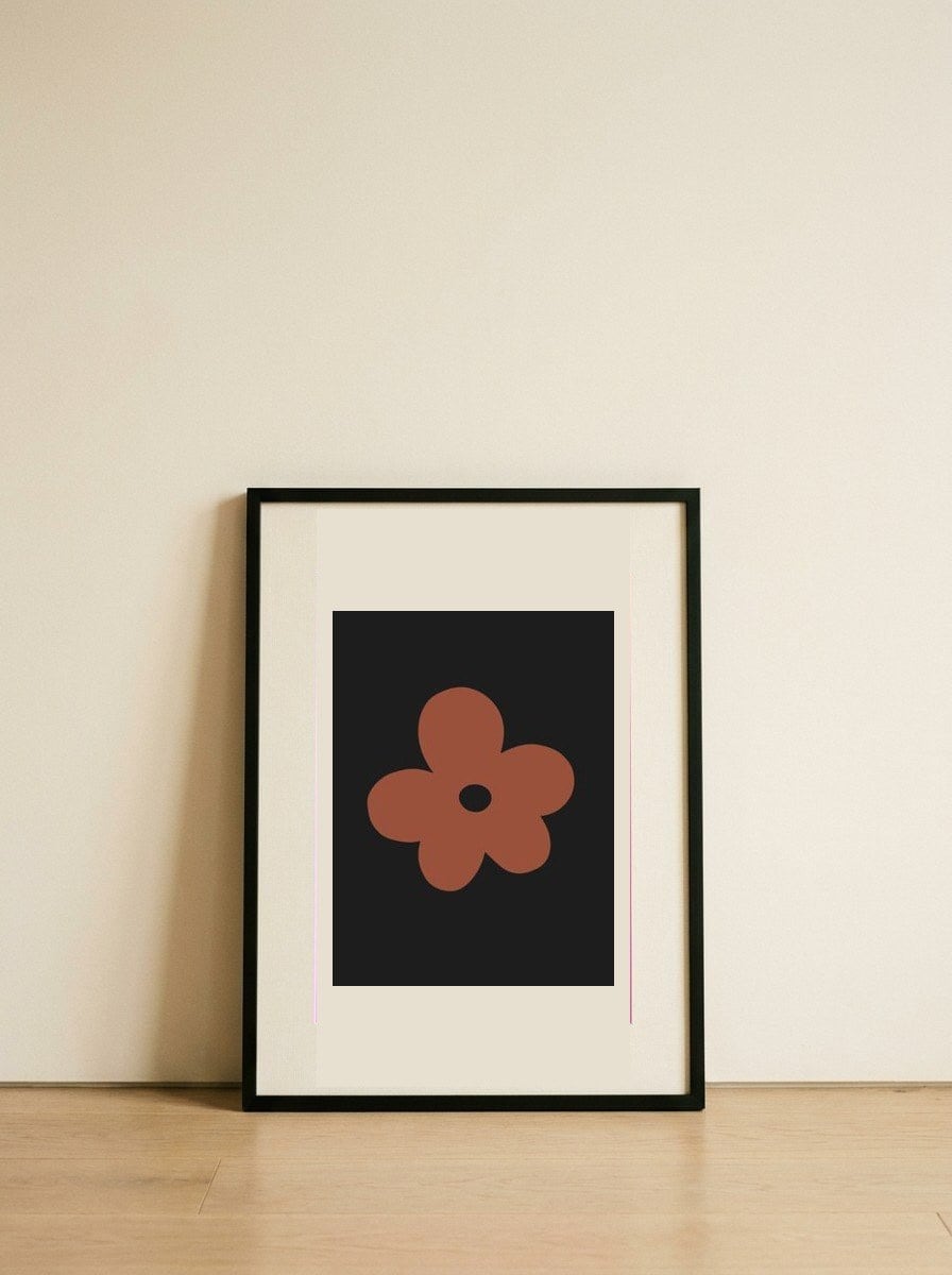 Muted Orange Flower Bloom — framed, leaning against the wall