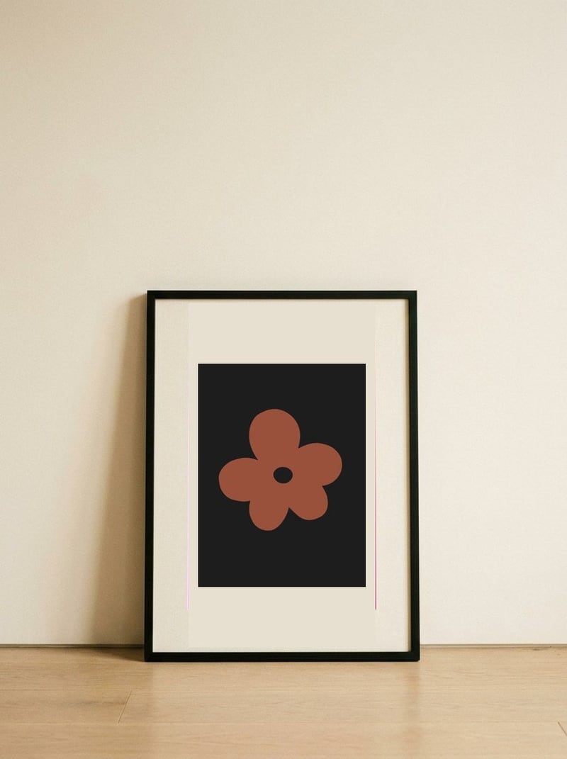 Muted Orange Flower Bloom — framed, leaning against the wall