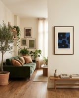 Graphic Blue Flowers framed in a grounding room thumbnail