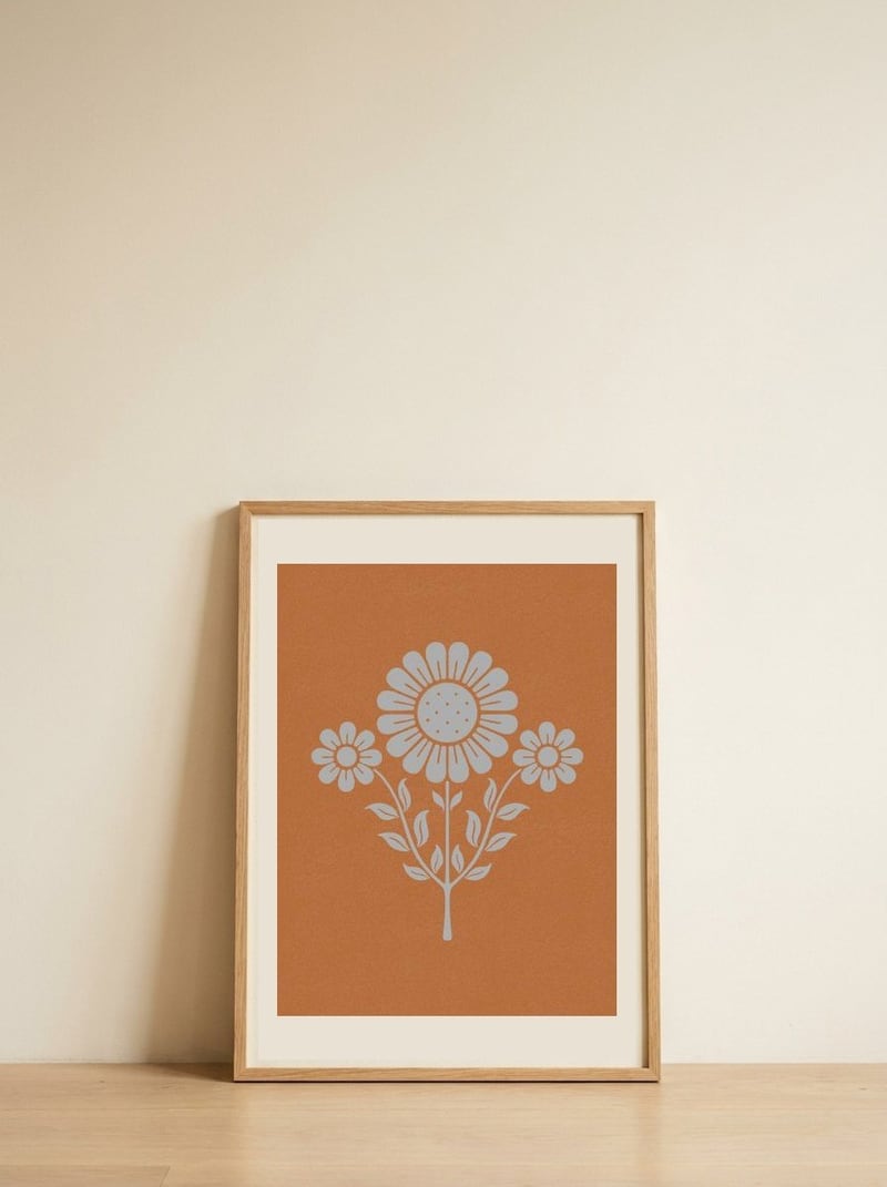 Orange Botanical Trio — framed, leaning against the wall