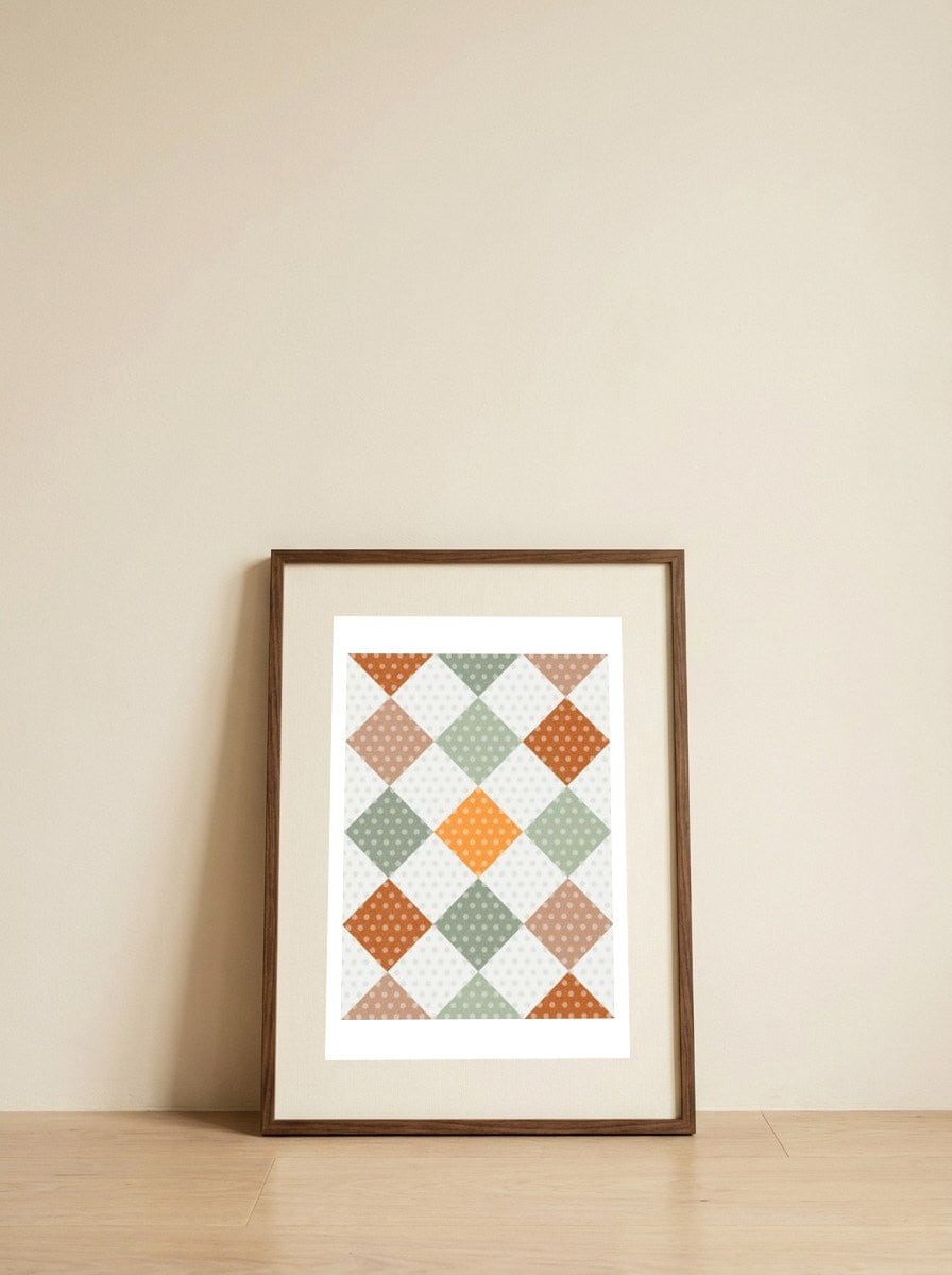 Soft Polka Dot Diamonds — framed, leaning against the wall