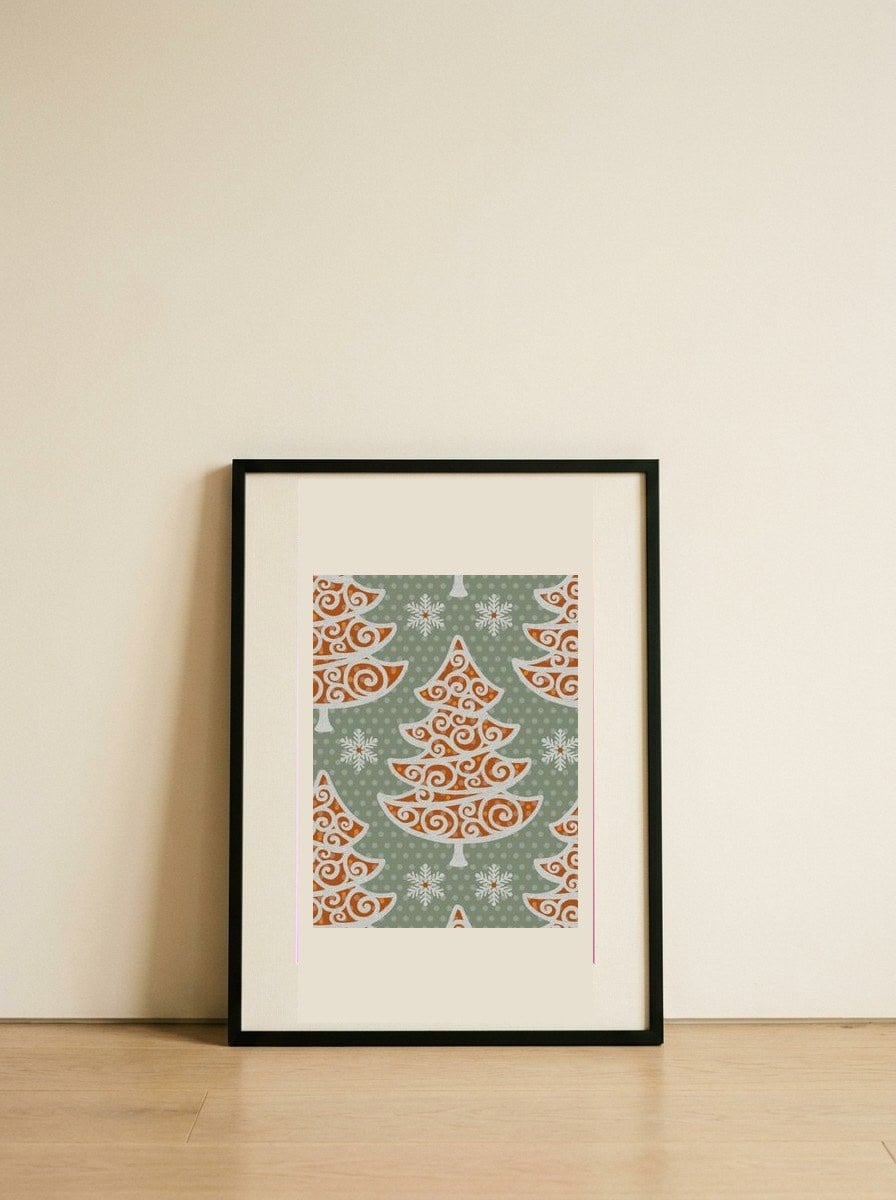 Gingerbread Christmas Trees — framed, leaning against the wall
