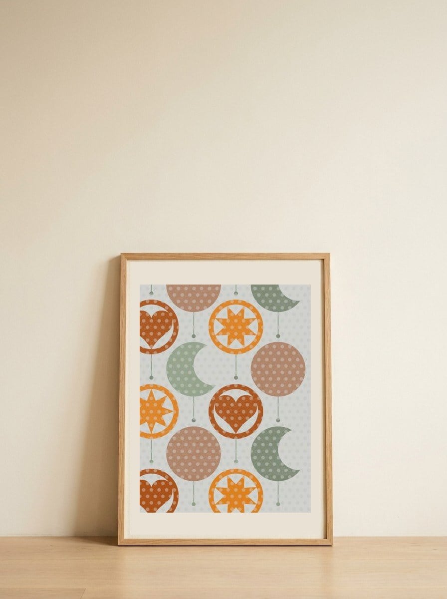 Dreamy Celestial Ornaments — framed, leaning against the wall