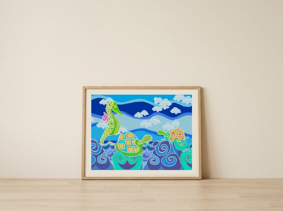 Whimsical Ocean Friends — framed, leaning against the wall
