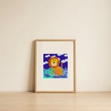 Whimsical Lion Ocean — framed, leaning against the wall thumbnail