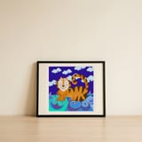 Happy Tiger On Waves — framed, leaning against the wall thumbnail