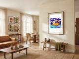 Happy Tiger On Waves framed in a grounding room thumbnail