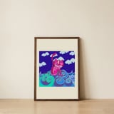 Pink Tiger Night Ocean — framed, leaning against the wall thumbnail