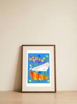 Three Colorful Whales — framed, leaning against the wall thumbnail