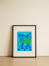Whimsical Ocean Whales — framed, leaning against the wall thumbnail