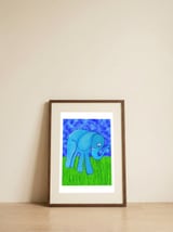 Gentle Blue Elephant — framed, leaning against the wall thumbnail