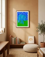 Gentle Blue Elephant framed in a gentle room thumbnail