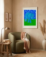 Gentle Blue Elephant framed in a tender room thumbnail