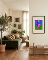 Pink Cartoon Tiger framed in a grounding room thumbnail