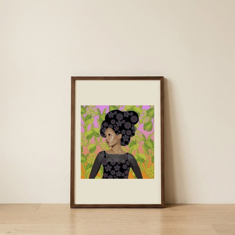 Tropical Floral Portrait — framed, leaning against the wall