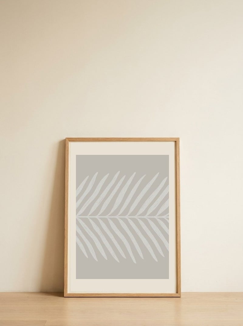 Delicate Beige Palm Leaf — framed, leaning against the wall