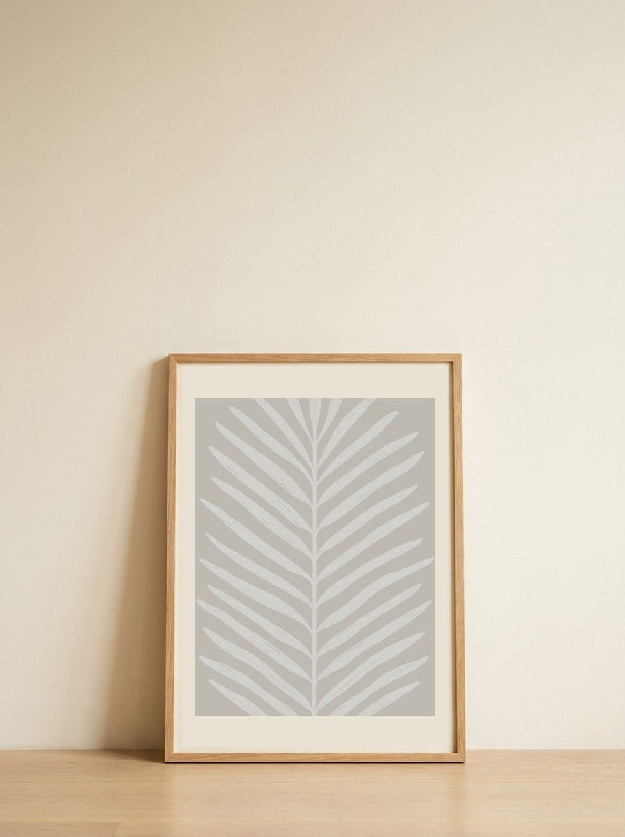Soft Botanical Palm — framed, leaning against the wall