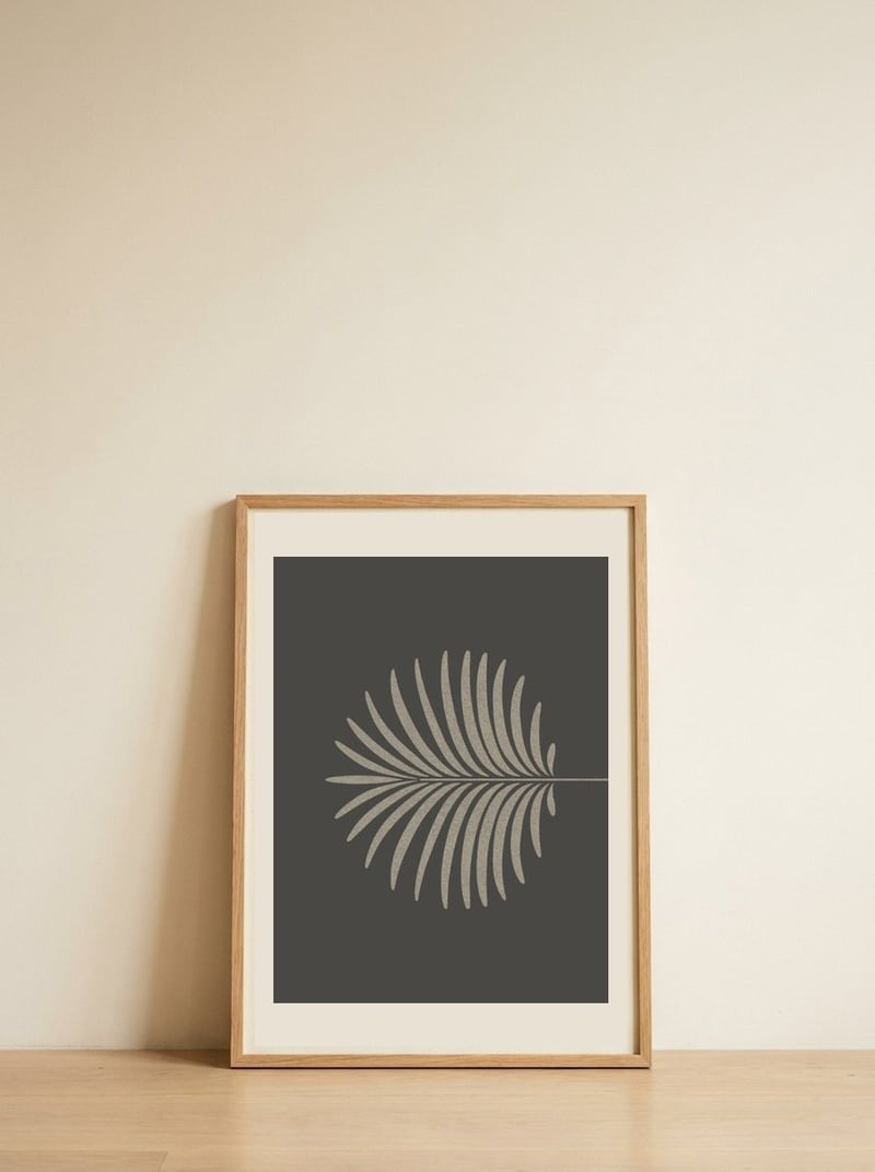 Minimalist Palm Frond — framed, leaning against the wall