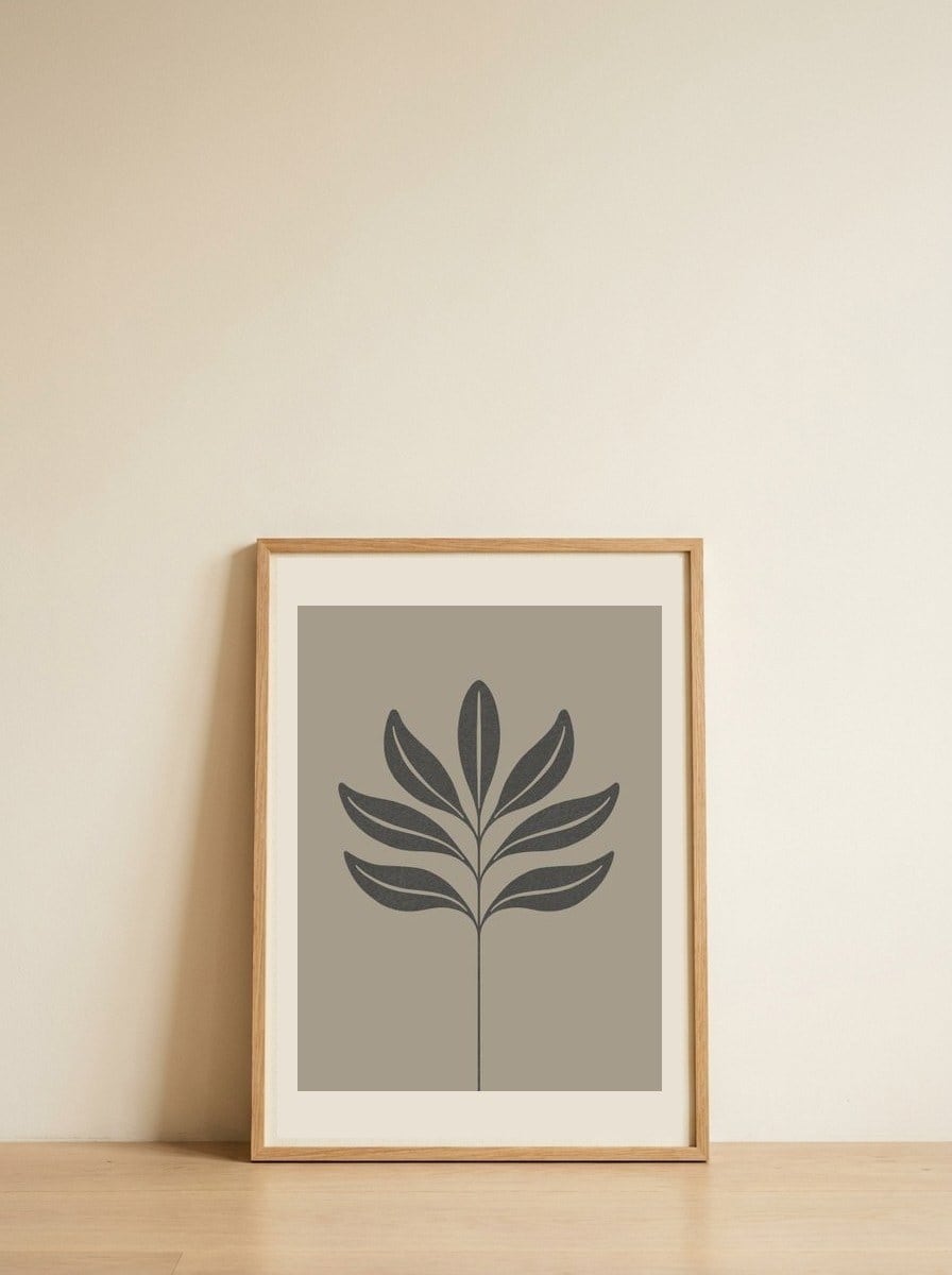 Minimalist Botanical Leaf — framed, leaning against the wall