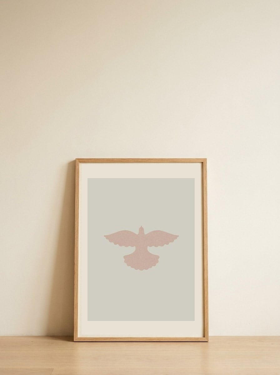 Pink Peace Dove — framed, leaning against the wall