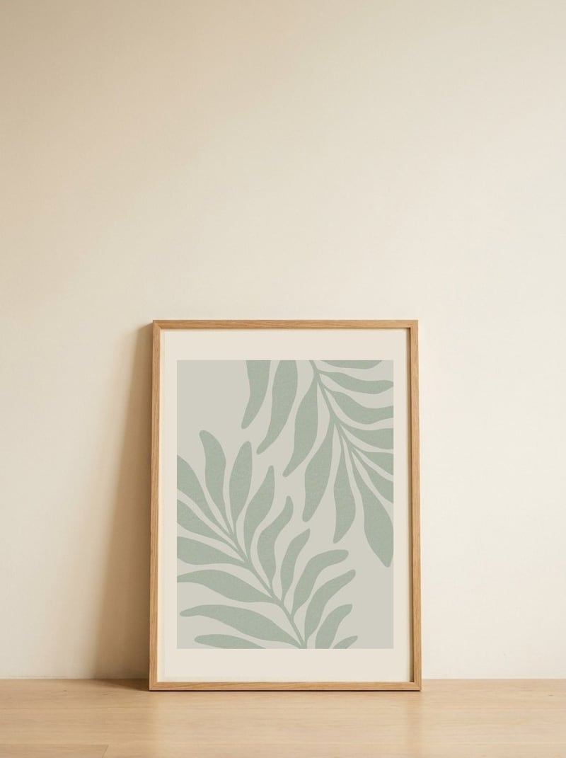 Flowing Sage Leaves — framed, leaning against the wall