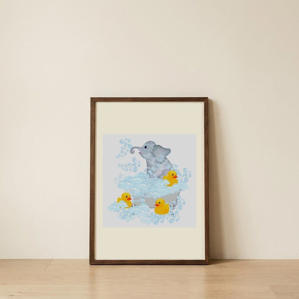 Elephant Bubble Bath — framed, leaning against the wall