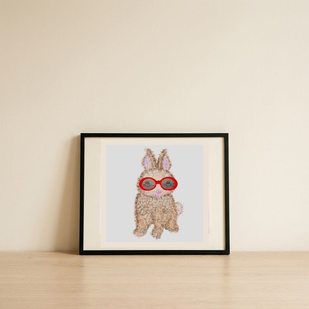 Cool Bunny Glasses — framed, leaning against the wall