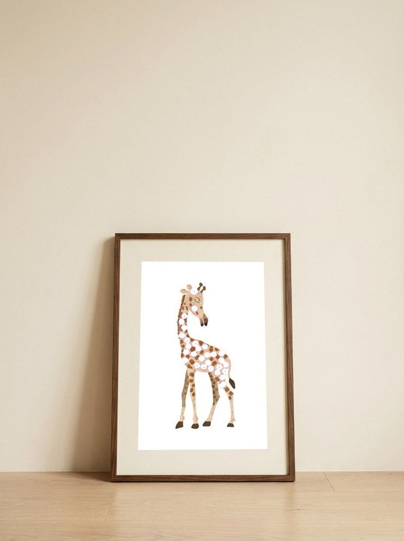 Dreamy Floral Giraffe — framed, leaning against the wall