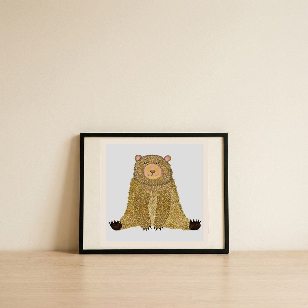 Cute Fluffy Bear — framed, leaning against the wall