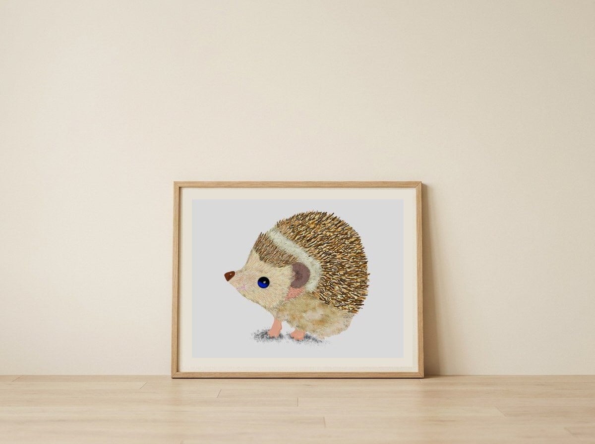 Cute Blue Eyed Hedgehog — framed, leaning against the wall