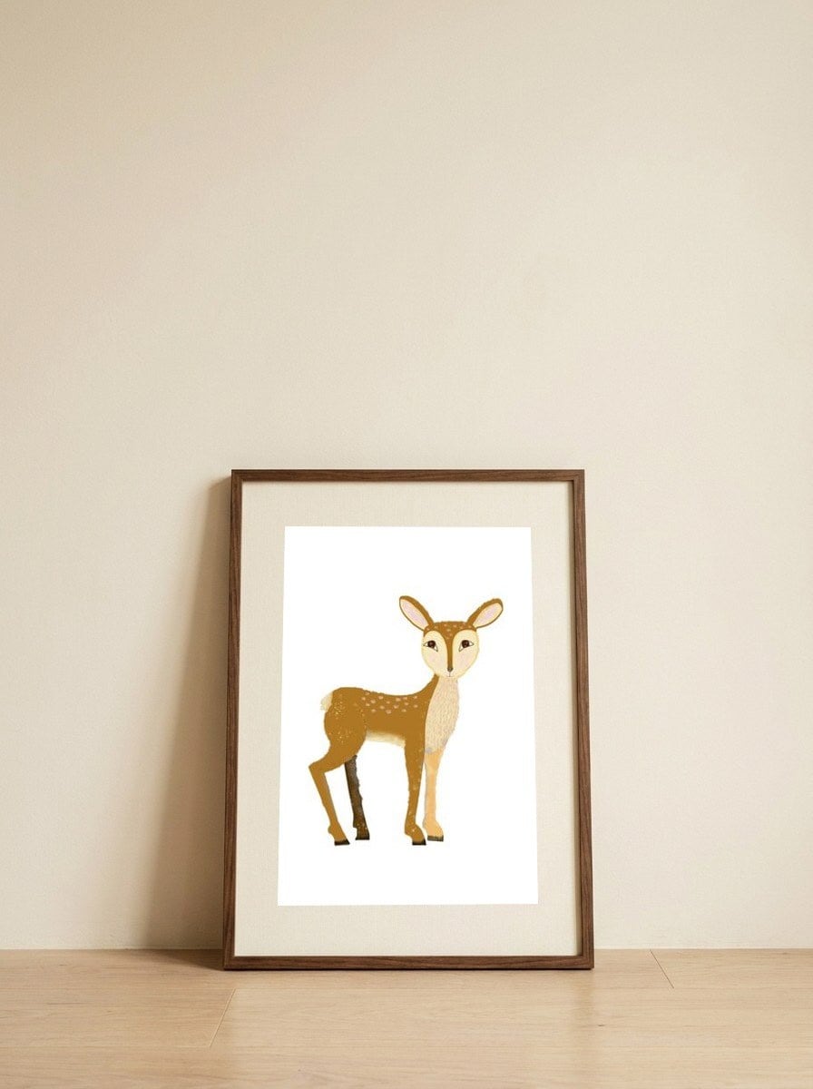 Sweet Spotted Fawn — framed, leaning against the wall