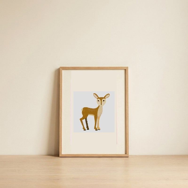 Innocent Woodland Deer — framed, leaning against the wall