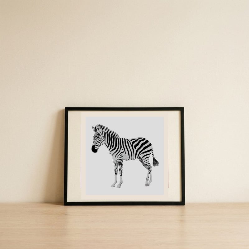 Standing Zebra Stripes — framed, leaning against the wall