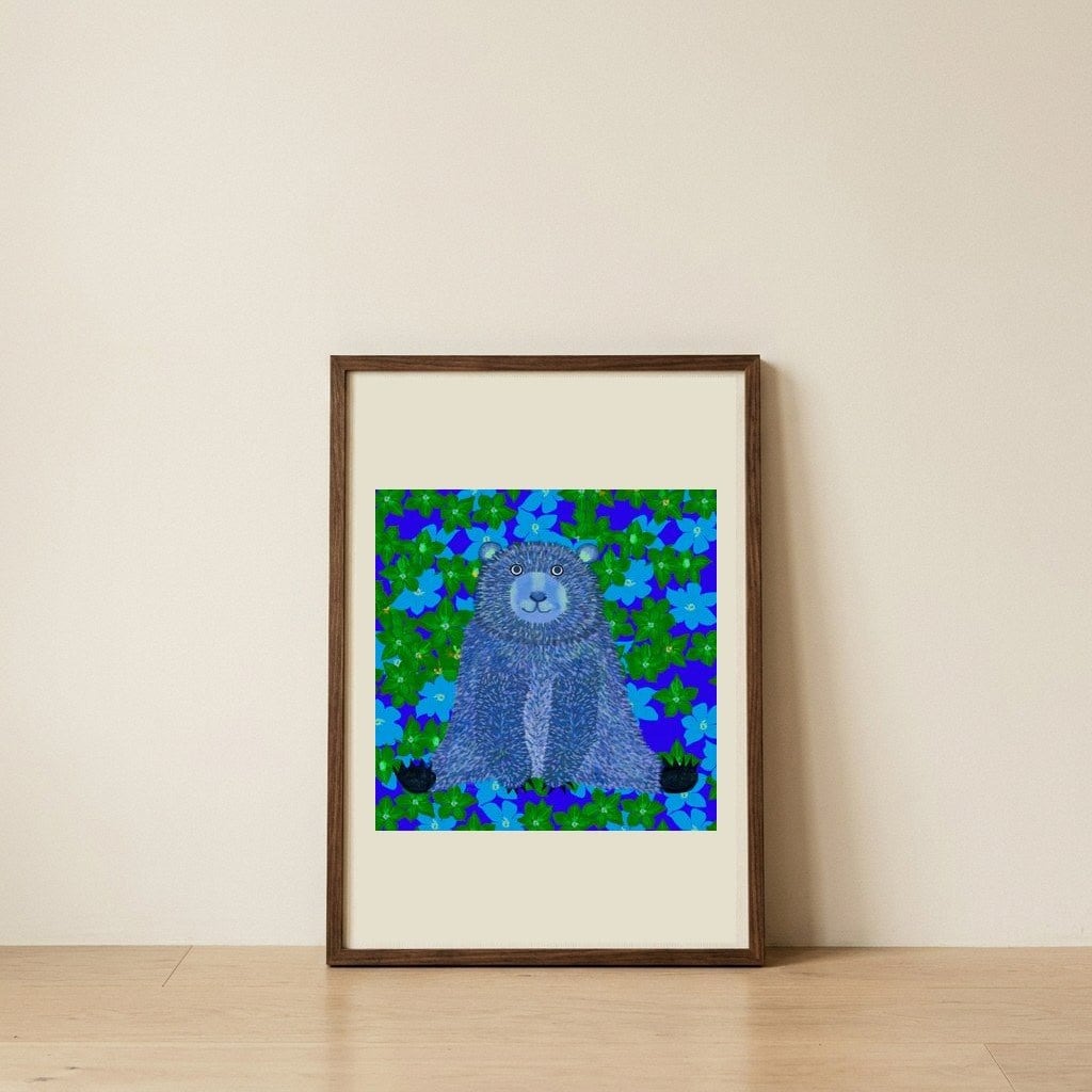 Whimsical Blue Bear — framed, leaning against the wall