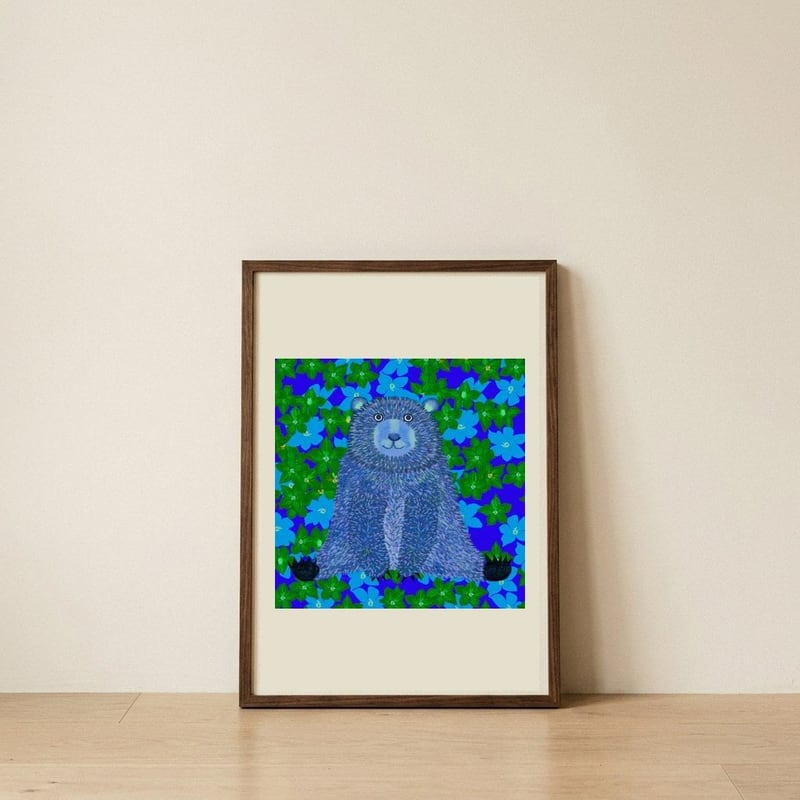 Whimsical Blue Bear — framed, leaning against the wall