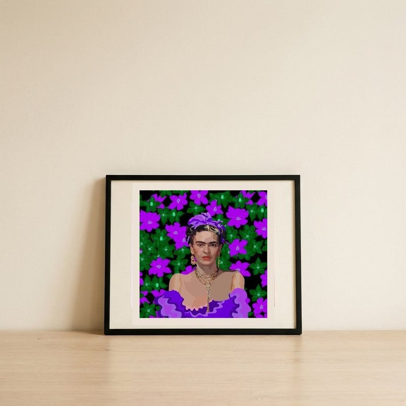 Vibrant Floral Portrait — framed, leaning against the wall