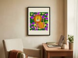 Cheerful Jungle Lion framed in a focused room thumbnail