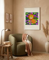 Cheerful Jungle Lion framed in a tender room thumbnail