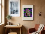 Fluffy Cat Purple Flowers framed in a focused room thumbnail