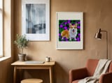 Happy Corgi with Flowers framed in a focused room thumbnail