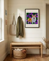 Happy Corgi with Flowers framed in a relaxed room thumbnail
