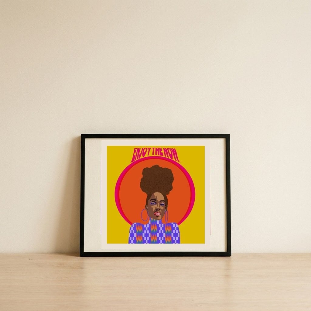 Vibrant Afro Woman Portrait — framed, leaning against the wall