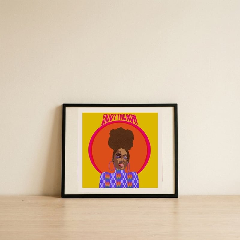 Vibrant Afro Woman Portrait — framed, leaning against the wall