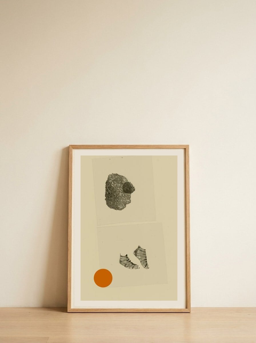 Huvudfoting — framed, leaning against the wall