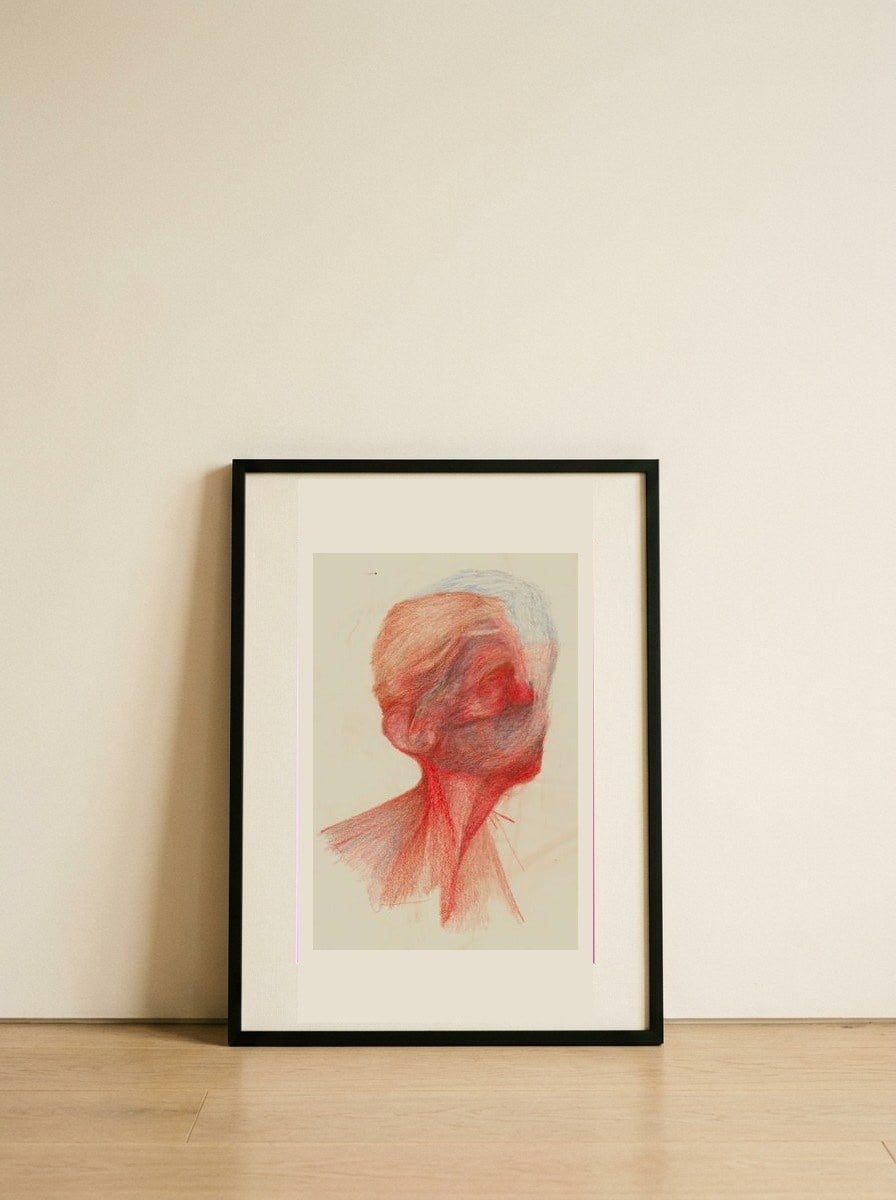 Human — framed, leaning against the wall