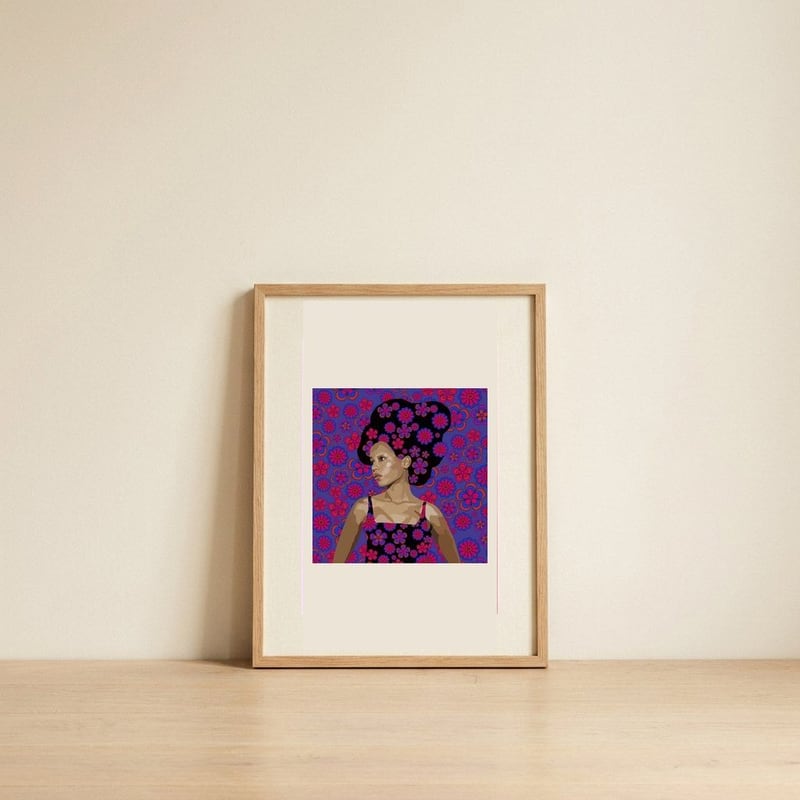 Floral Afro Woman — framed, leaning against the wall