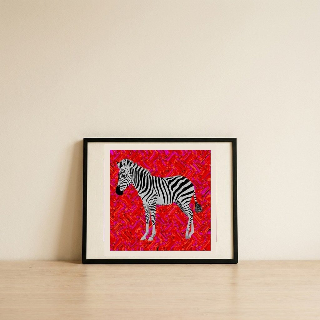 Vibrant Zebra Abstract — framed, leaning against the wall
